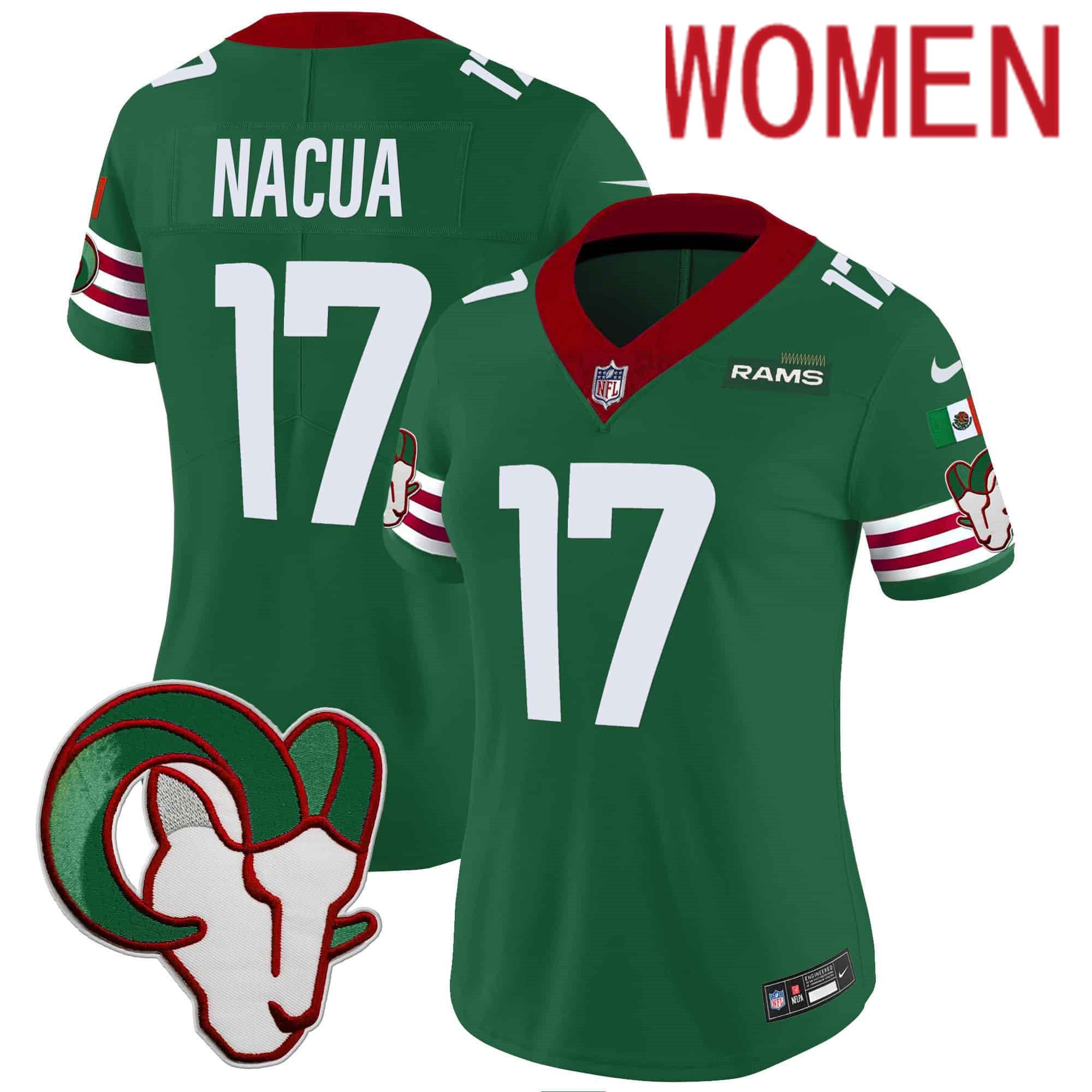Women Los Angeles Rams 17 Nacua Green 2024 Nike Mexico Vapor Limited NFL Jersey